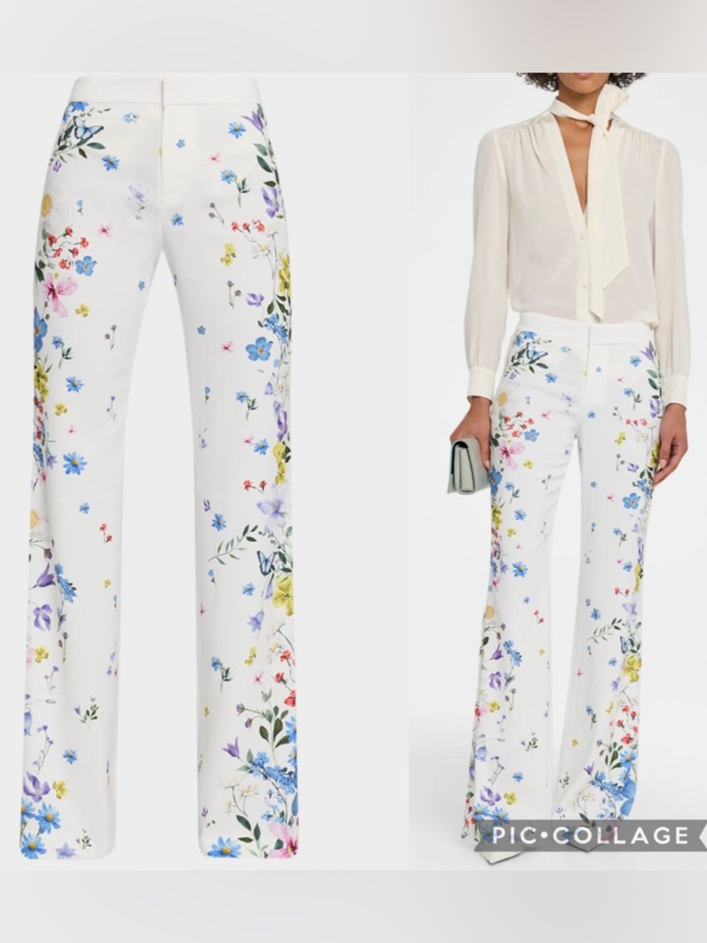 Alice + Olivia Andrew Placed Floral Slim Bootcut Pants